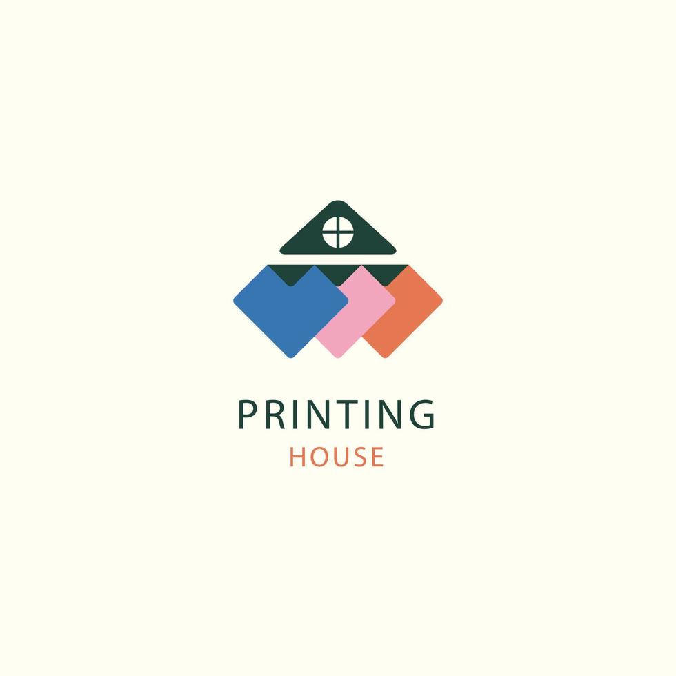 flat design printing house logo design template vector