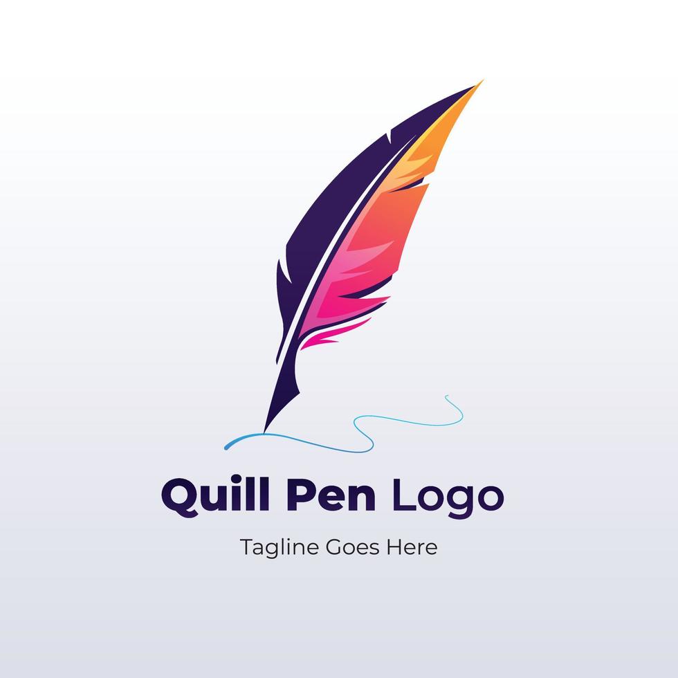 hand drawn quill pen logo design template vector