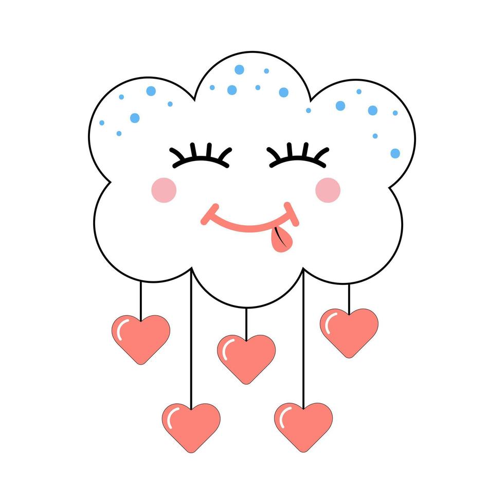 Cute kawaii cloud and hearts with black outline. Design for stickers, cards, posters, t-shirts, invitations, baby shower, birthday, room decor. vector
