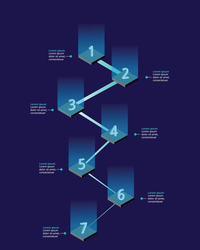 step number chart template for infographic for presentation for 7 element with blue light vector