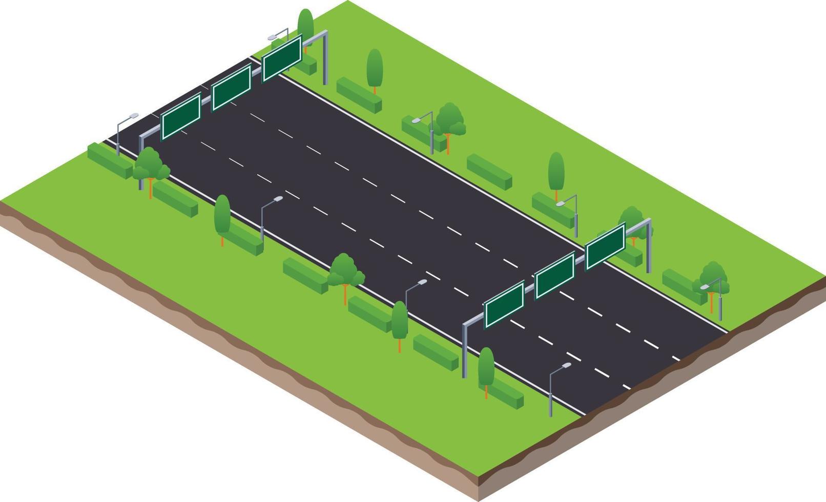 isometric scene of highway road with sign and spotlight lamp vector