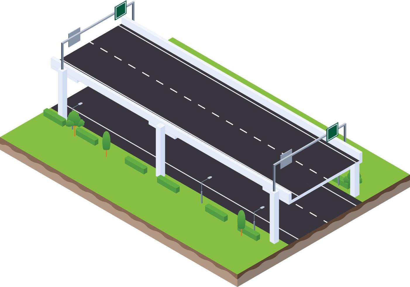 escena isométrica de la carretera de tráfico con señal y lámpara de foco vector