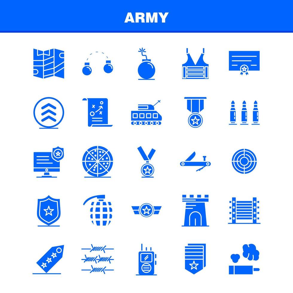 Army Solid Glyph Icons Set For Infographics Mobile UXUI Kit And Print Design Include Monitor Badge Enforcement Law Army Barbed Wire French Icon Set Vector