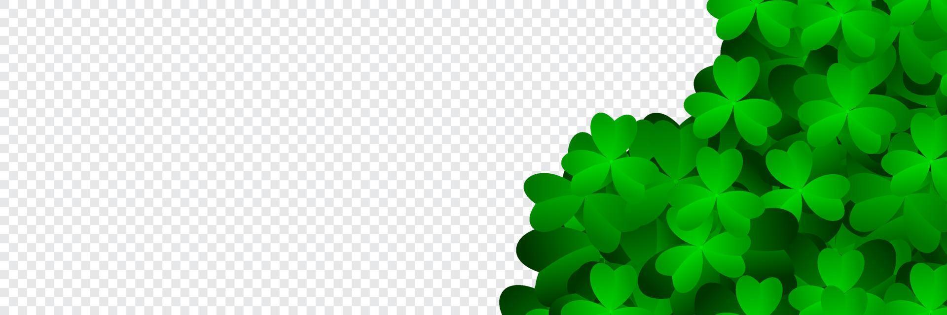 White banner with shamrock leaves. Realistic green clovers. Horizontal background. Vector illustration