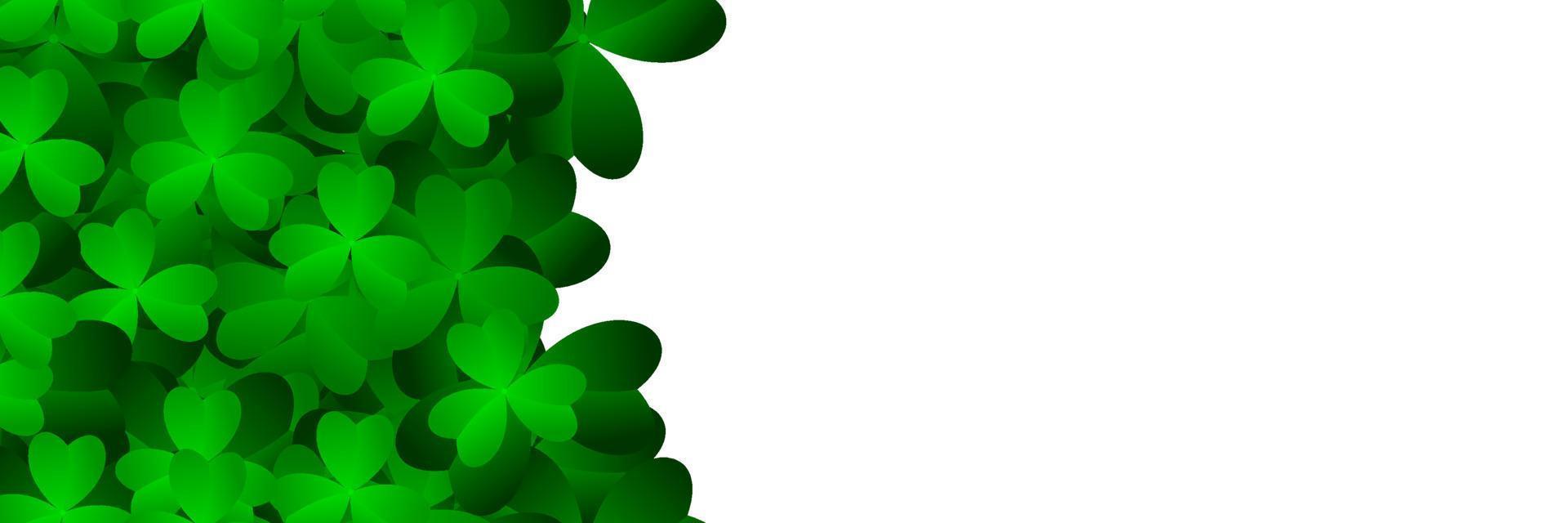 White banner with shamrock leaves. Realistic green clovers. Horizontal background. Vector illustration