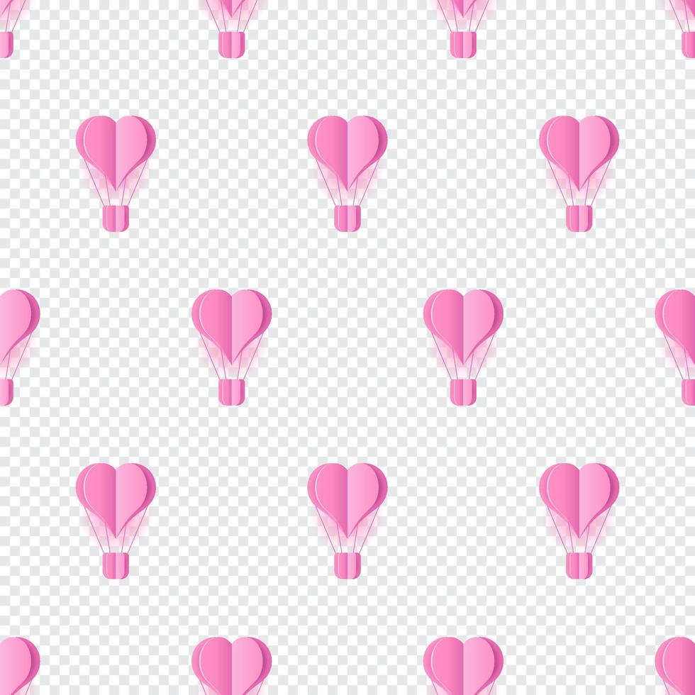 Seamless pattern with heart hot air balloon paper art style. Pattern graphic style. Cut paper effect. Vector illustration