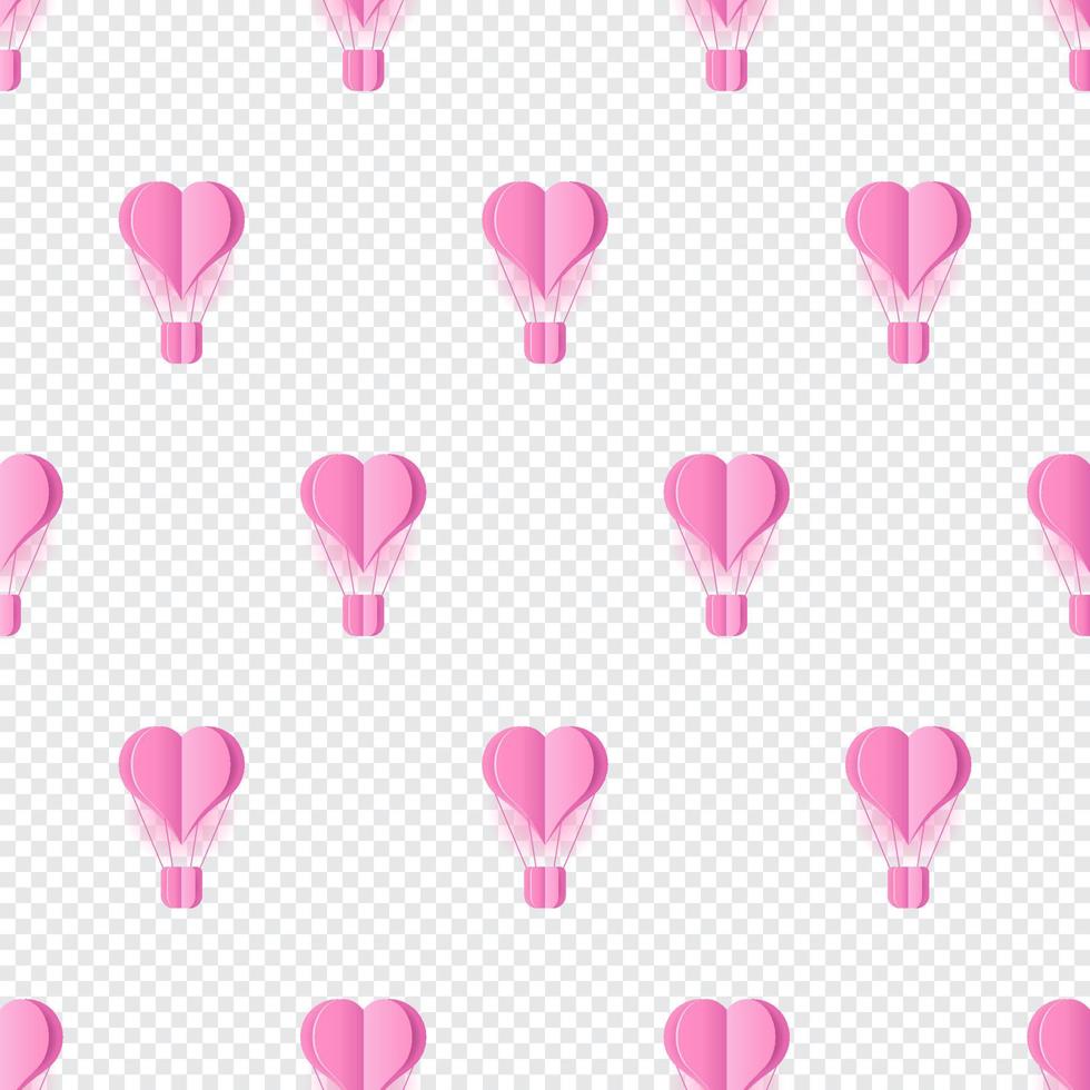 Seamless pattern with heart hot air balloon paper art style. Pattern graphic style. Cut paper effect. Vector illustration