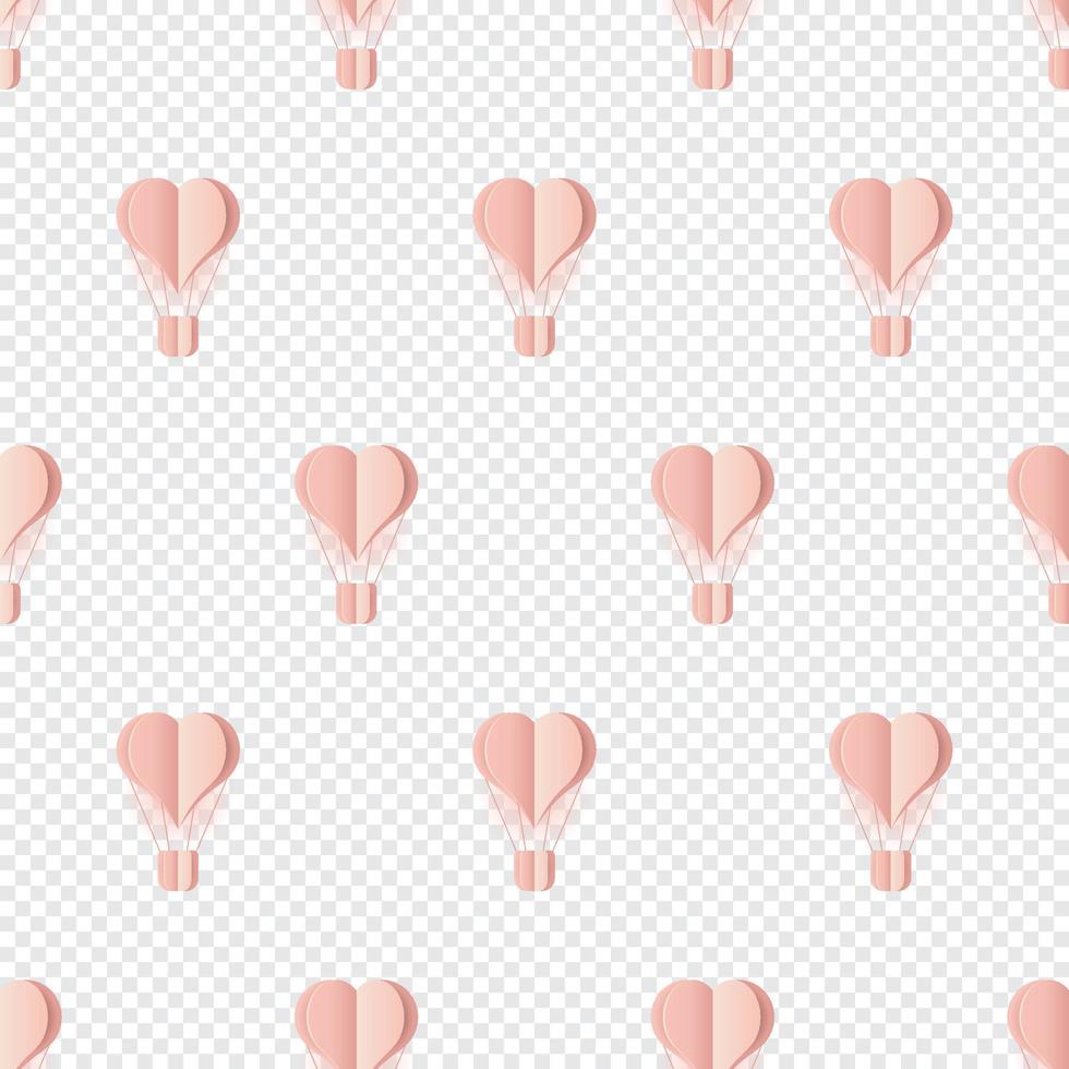 Seamless pattern with heart hot air balloon paper art style. Pattern graphic style. Cut paper effect. Vector illustration