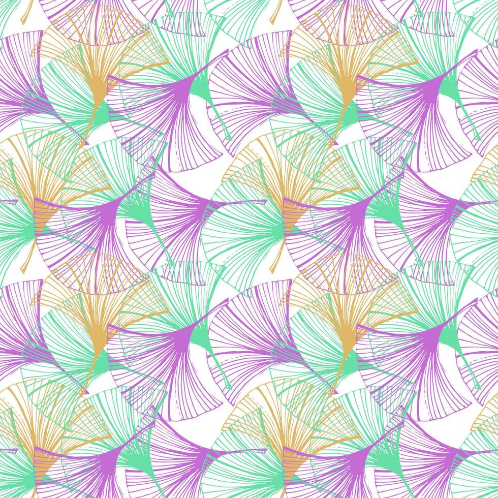 A seamless pattern of multicolored ginkgo leaves, hand-drawn in sketch style. Leaves at different angles and in different colors on a white background. Shape of leaves in the form of a duck's foot vector