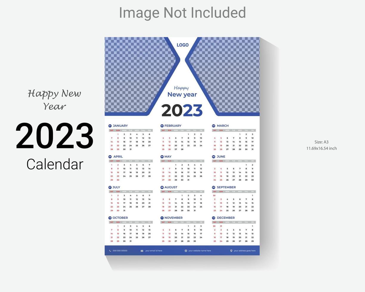 2023 new year wall calendar design template. easy editable business one page happy new year calendar layout. vector