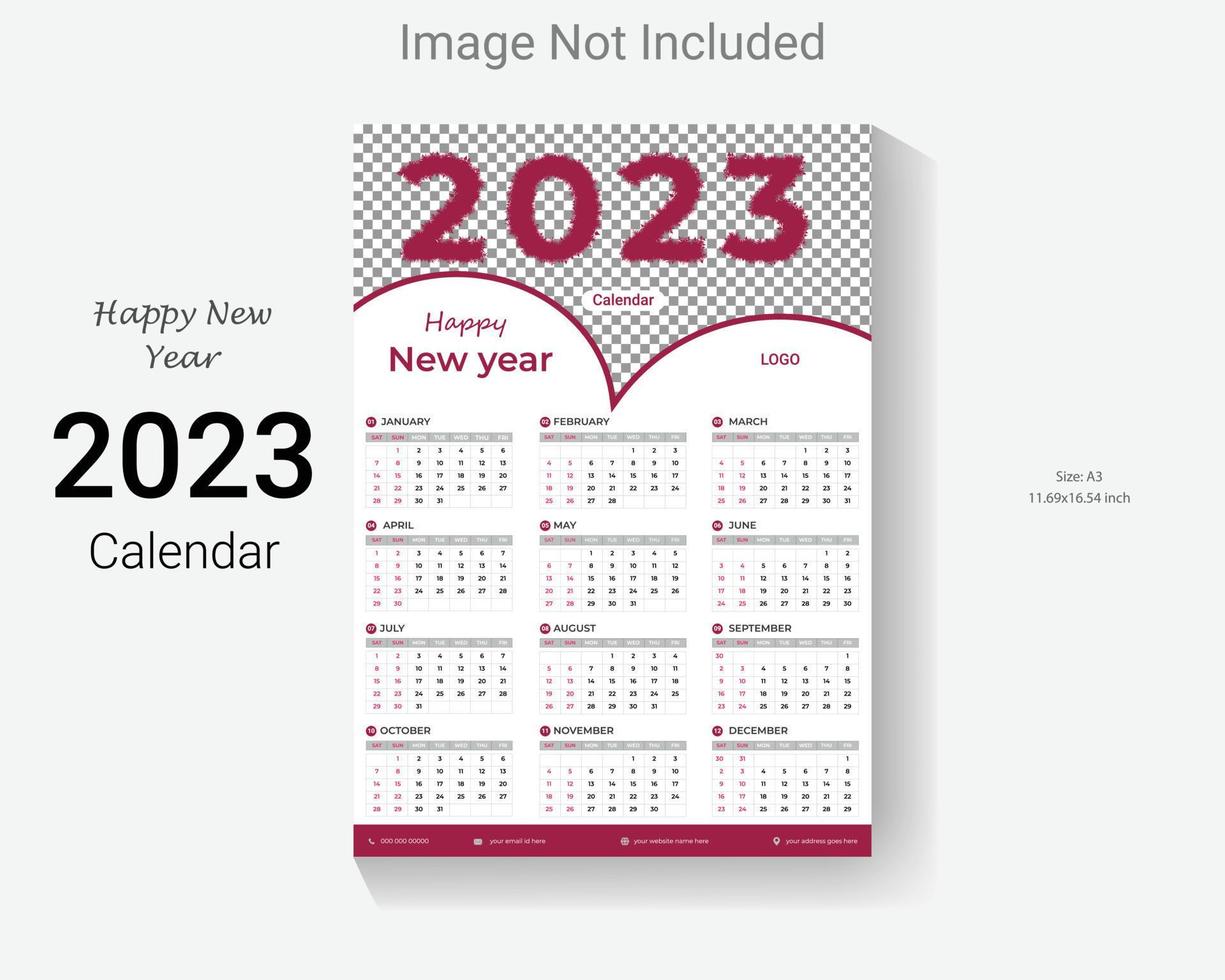 2023 new year wall calendar design template. easy editable business one page happy new year calendar layout. vector