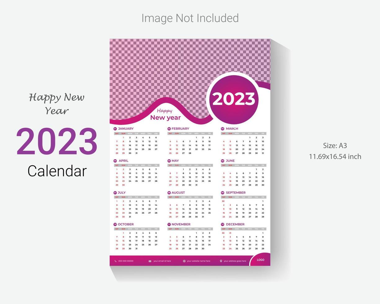 2023 new year wall calendar design template. easy editable business one page happy new year calendar layout. vector