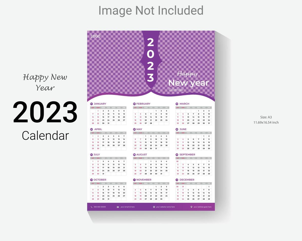 2023 new year wall calendar design template. easy editable business one page happy new year calendar layout. vector