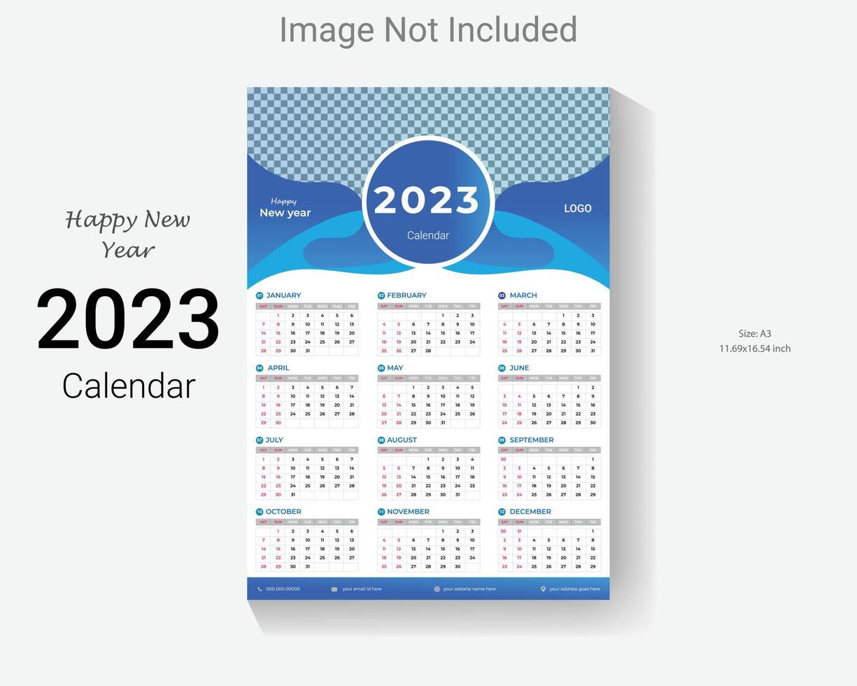 2023 new year wall calendar design template. easy editable business one page happy new year calendar layout. vector