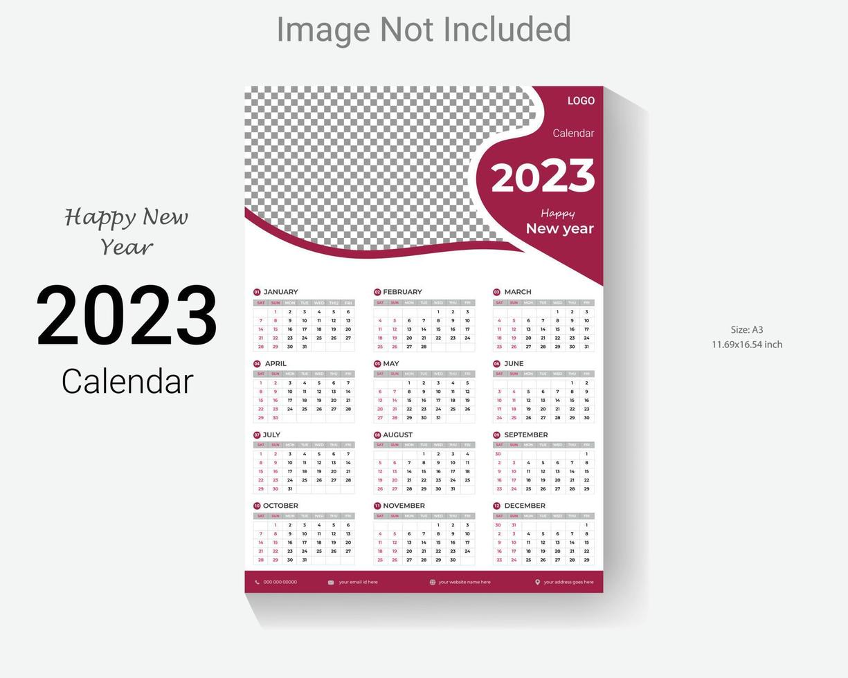 2023 new year wall calendar design template. easy editable business one page happy new year calendar layout. vector