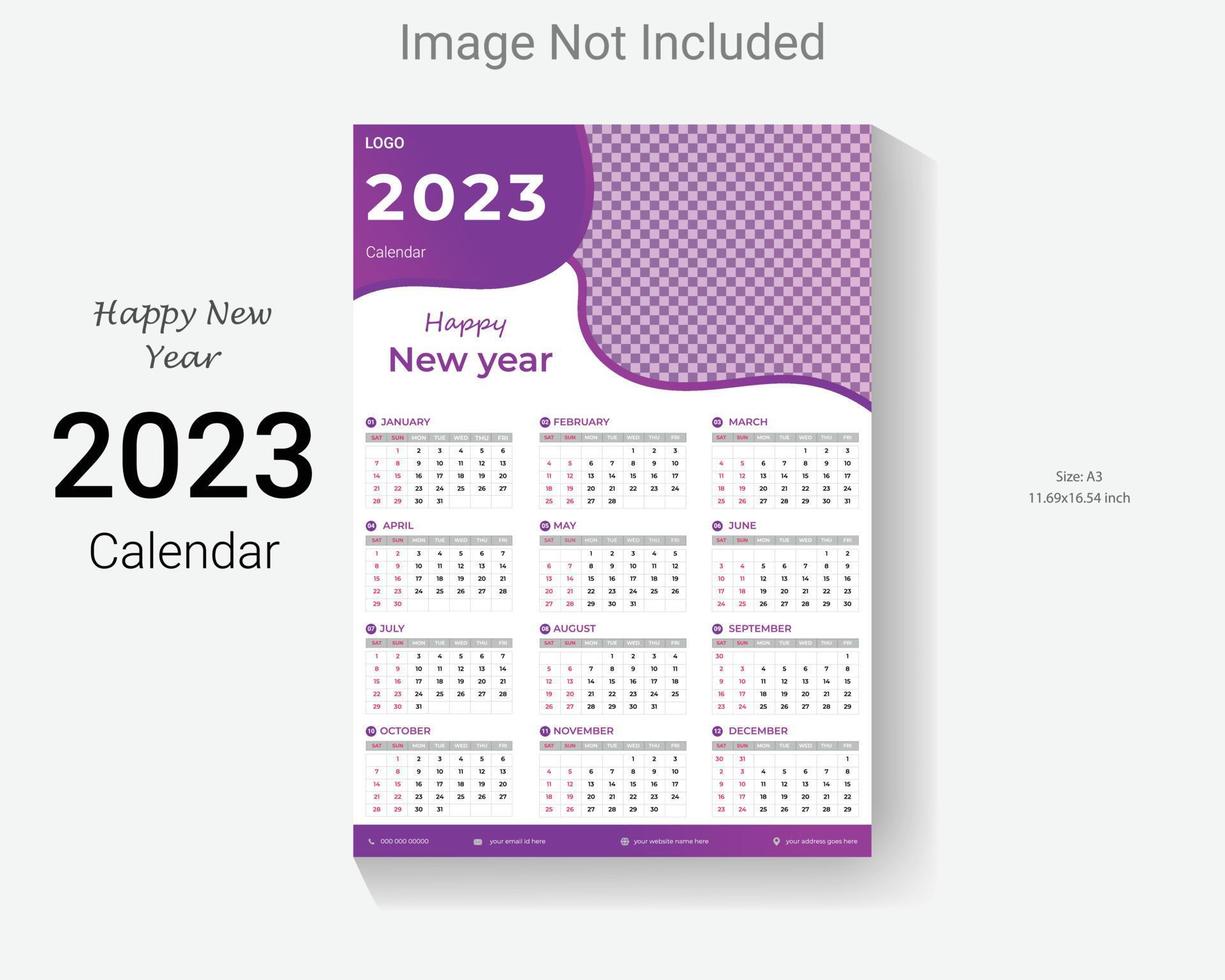 2023 new year wall calendar design template. easy editable business one page happy new year calendar layout. vector