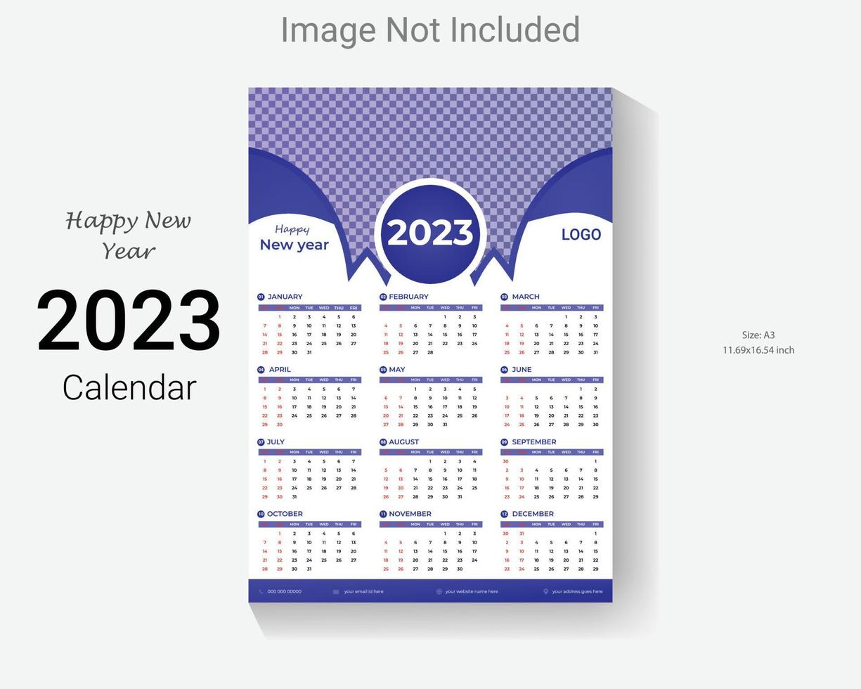 2023 new year wall calendar design template. easy editable business one page happy new year calendar layout. vector