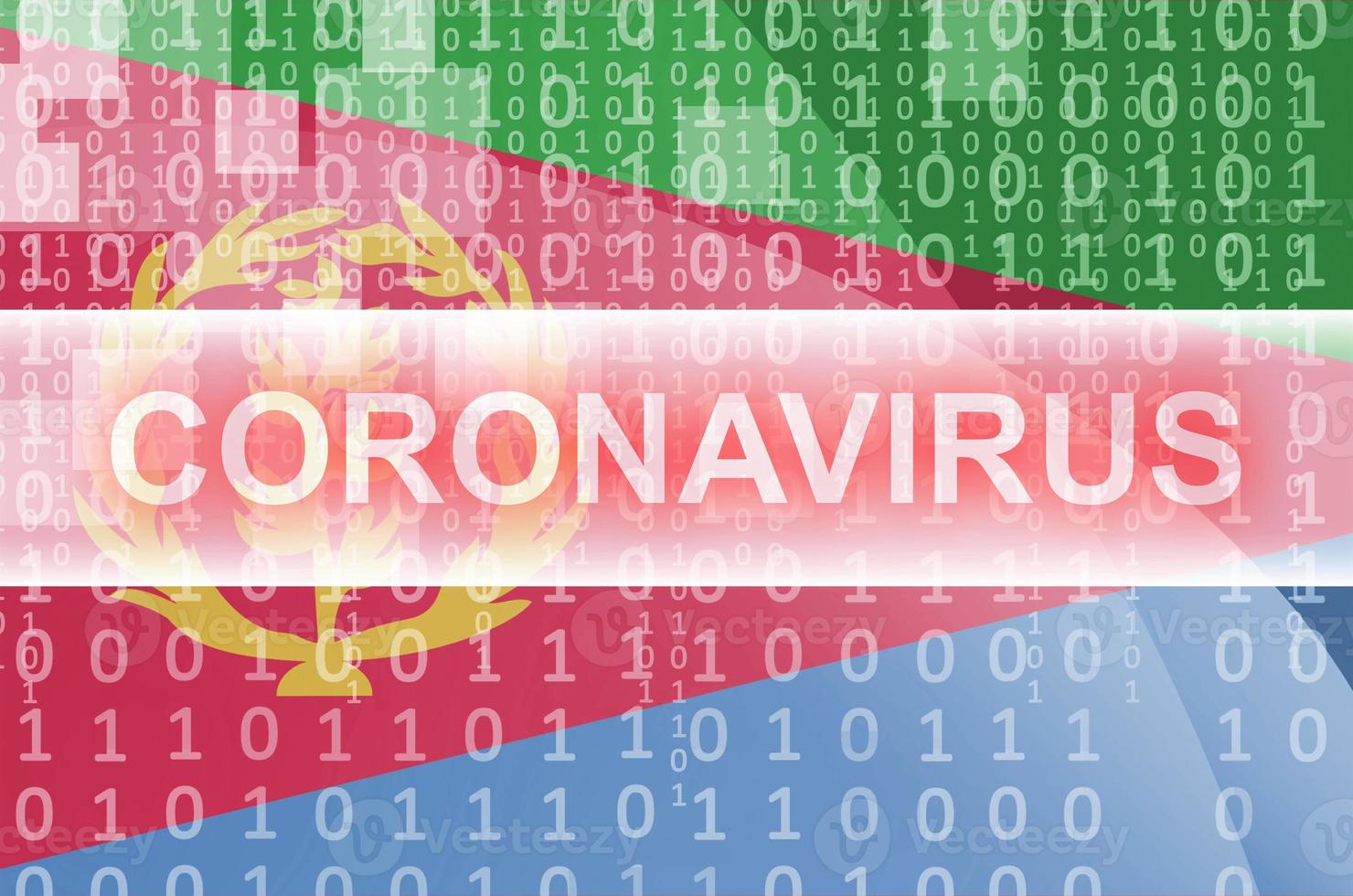 Eritrea flag and futuristic digital abstract composition with Coronavirus inscription. Covid-19 outbreak concept photo