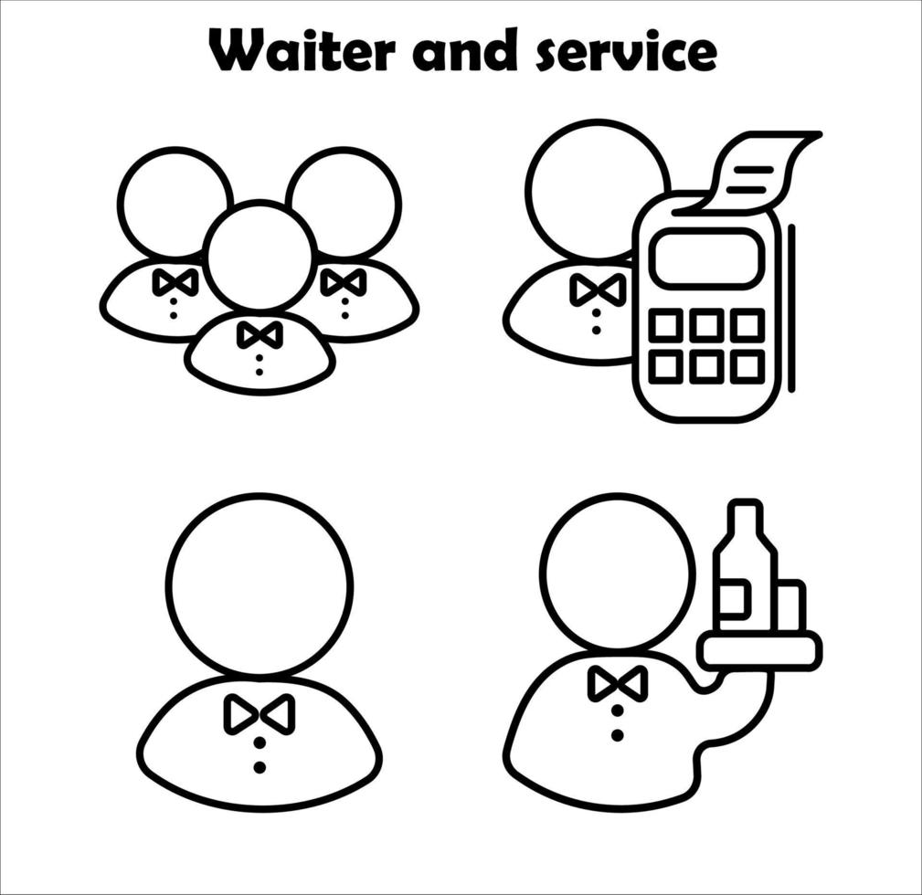 iconos de línea de restaurante sobre un fondo blanco. camarero y servicio. vector