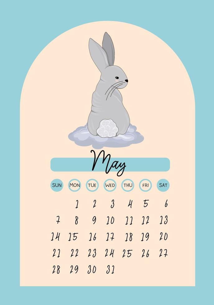calendar for 2023 Year of the Rabbit. Vector calendar template vertical A4 format