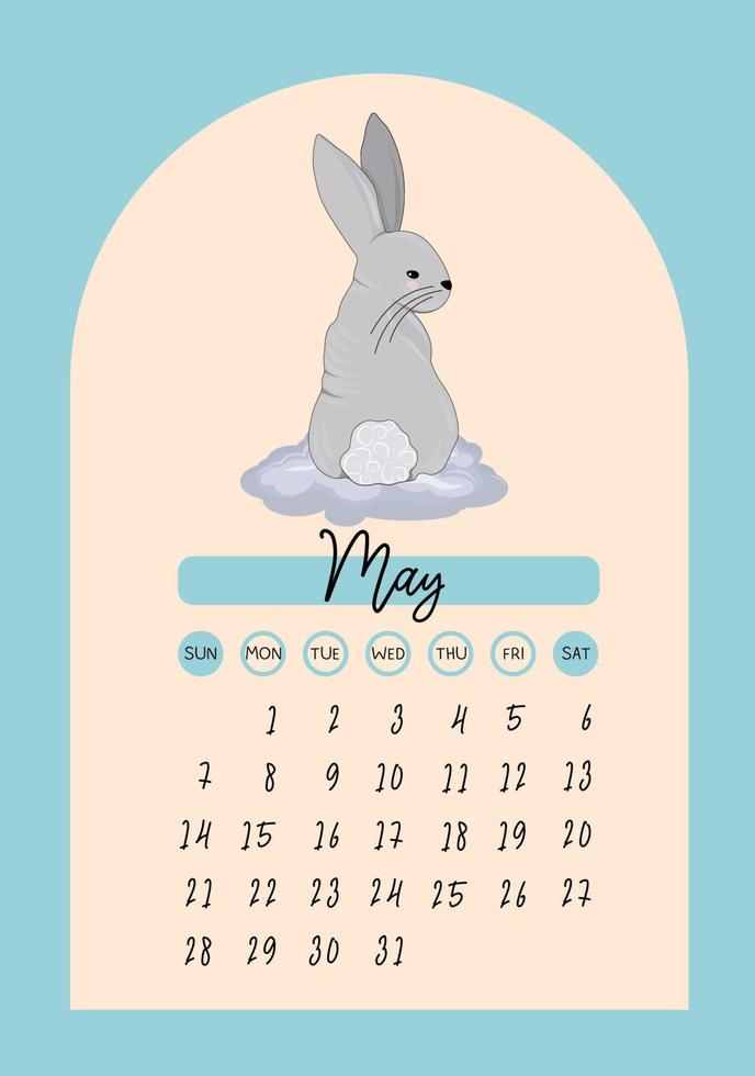 calendar for 2023 Year of the Rabbit. Vector calendar template vertical A4 format