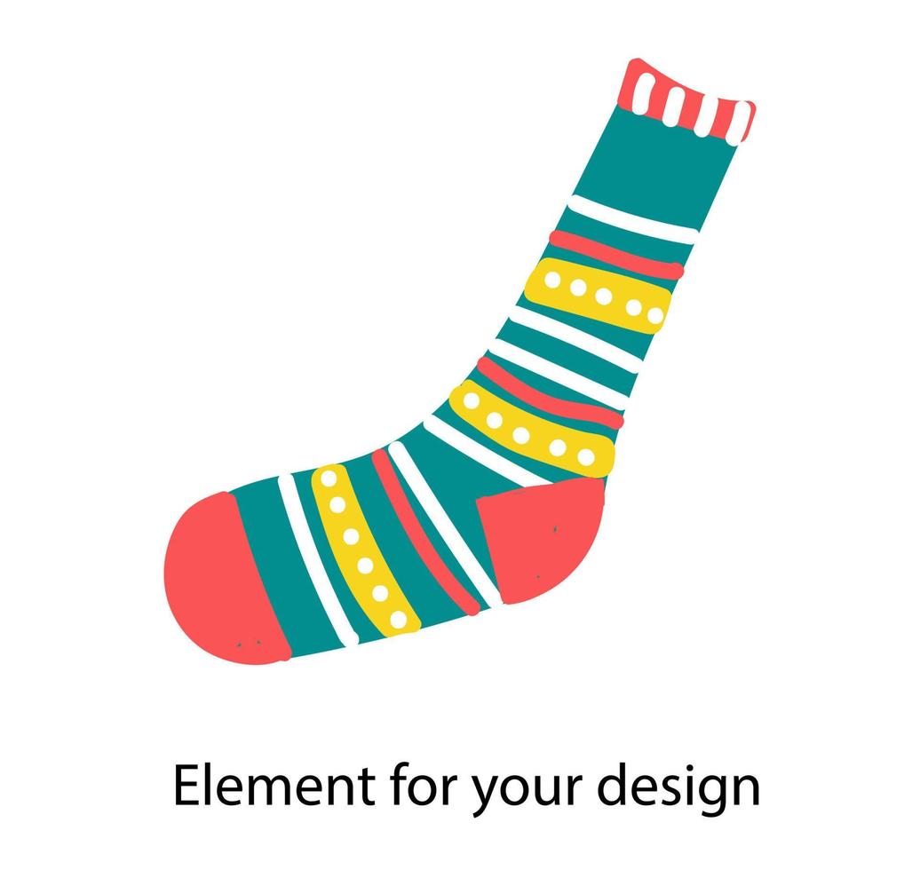 sock is striped. Golf for children. Clothing for legs. Vector isolated element.