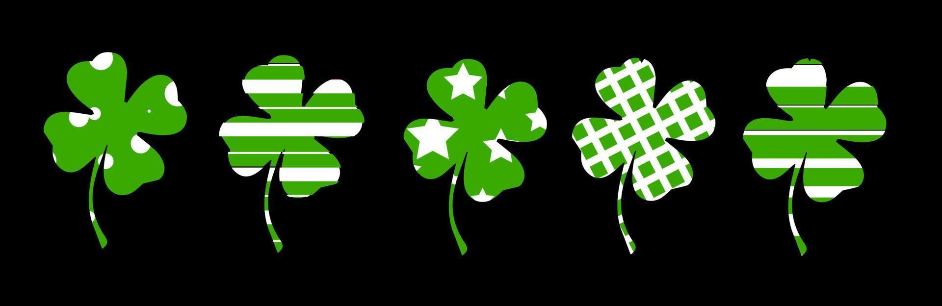 St.Patrick 's Day. Background, clover and shamrock. Elements for design isolated on black background. vector