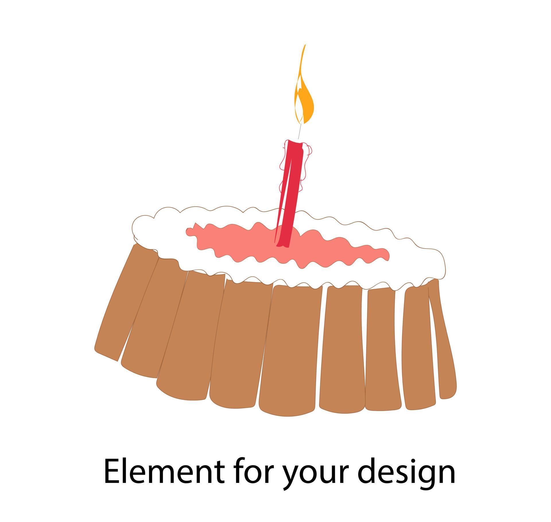 Birthday. Birthday cake with one candle. Cake. Cupcake festive. Vector
