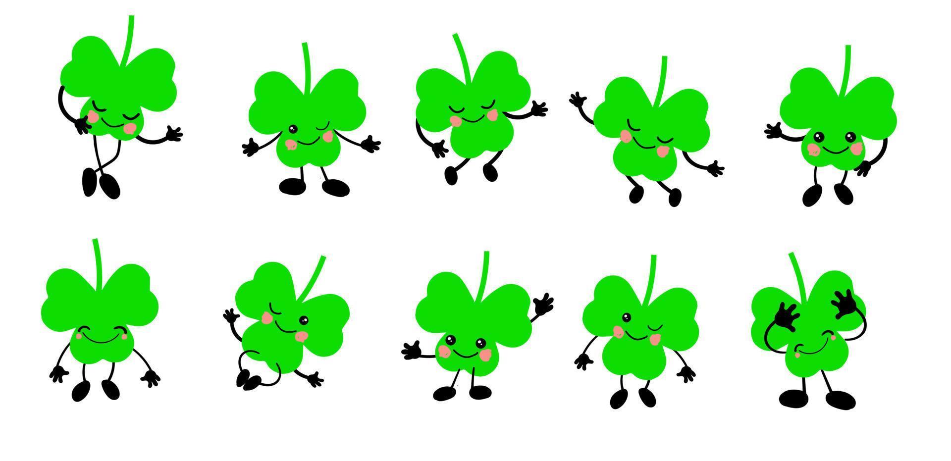 shamrock character. Cute clover leaf on a white background. St. patrick's day. vector
