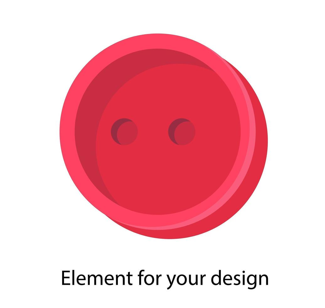 Button on a white background. Vector isolated element. Red. Accessory for sewing.