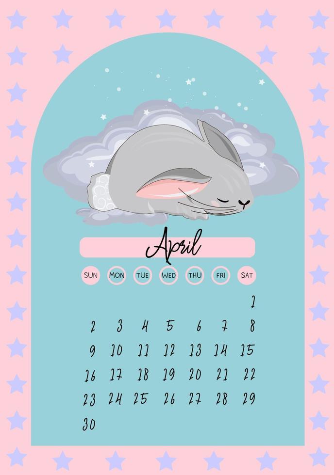 calendar for 2023 Year of the Rabbit. Vector calendar template vertical A4 format