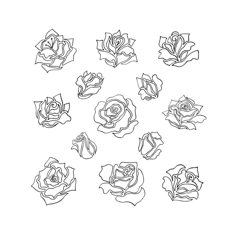 Simple modern abstract rose flower shapes. Unique hand drawn nature, beauty, eco design elements in uniform line art style vector