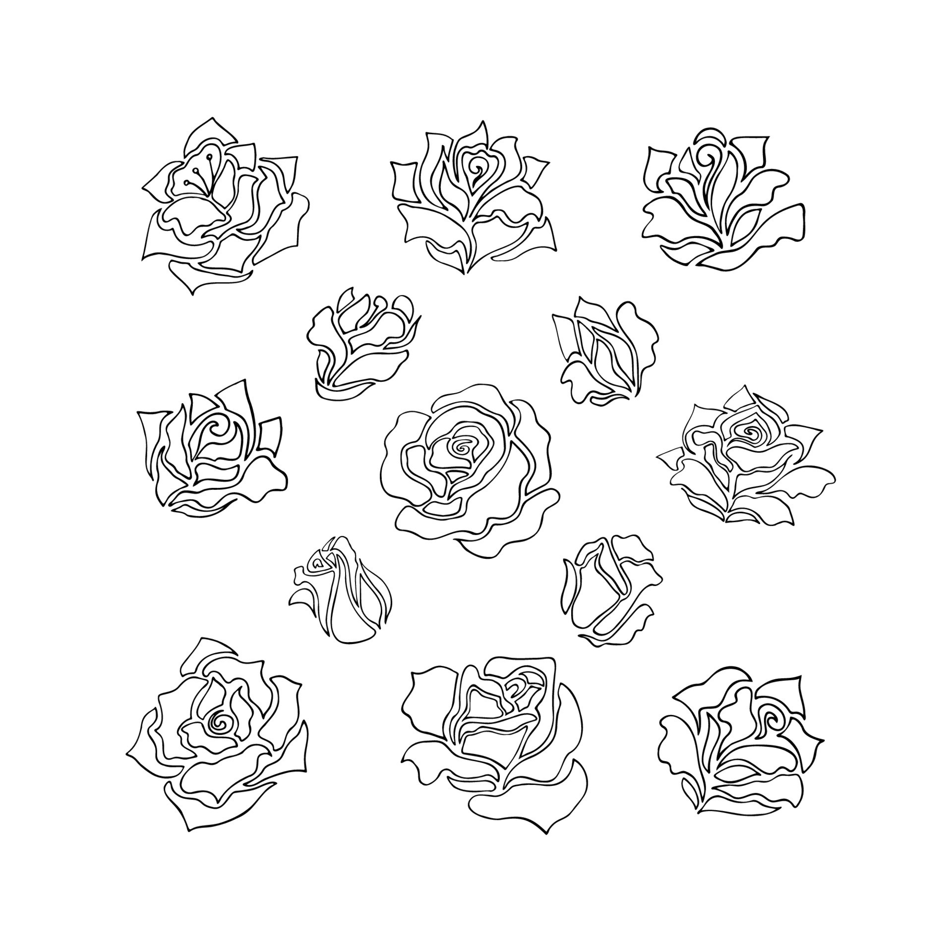 Simple modern abstract rose flower shapes. Unique hand drawn nature