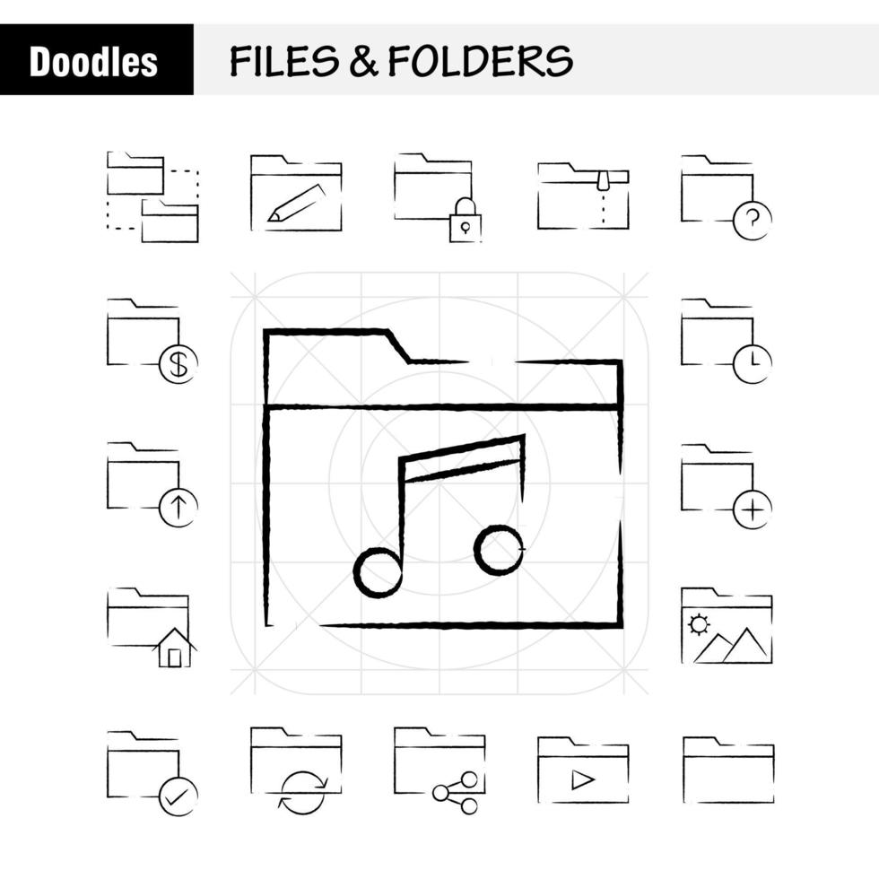 archivos y carpetas paquete de iconos dibujados a mano para diseñadores y desarrolladores iconos de carpeta de conexión archivos de red editar carpeta lápiz escribir vector