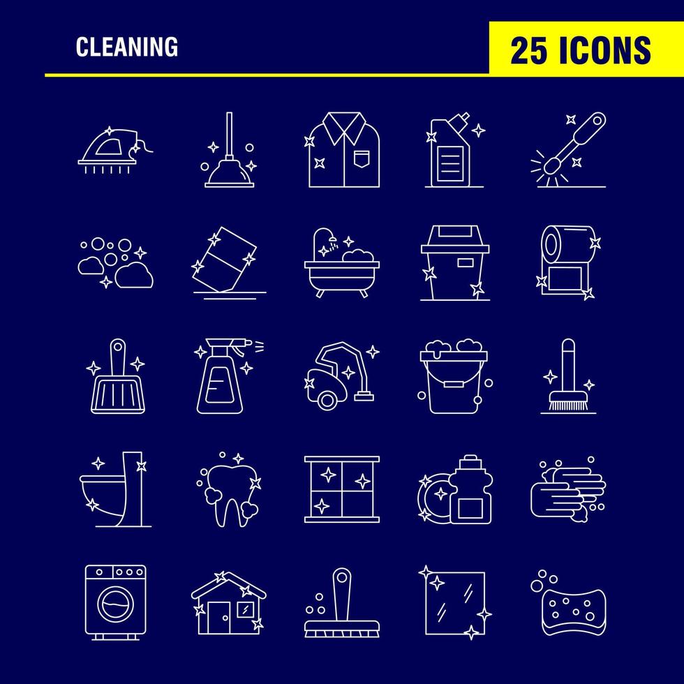 Cleaning Line Icons Set For Infographics Mobile UXUI Kit And Print Design Include Brush Brushing Clean Scrub Plunger Restroom Toilet Tool Icon Set Vector