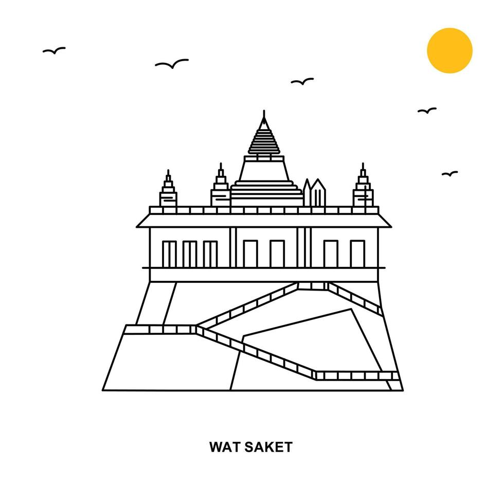 fondo de ilustración natural de viajes mundiales de monumento de wat saket en estilo de línea vector