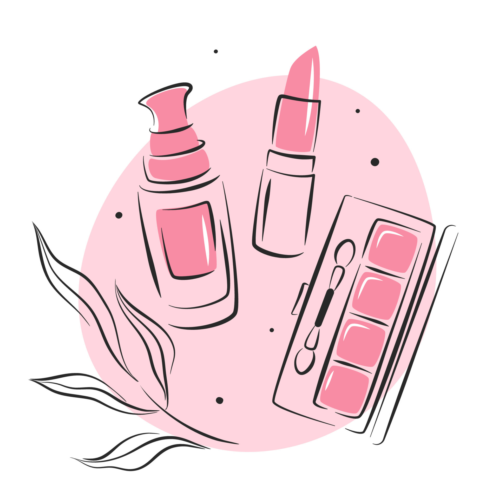 Beauty salon logo. Makeup tools, cosmetic brushes, lipstick, blush