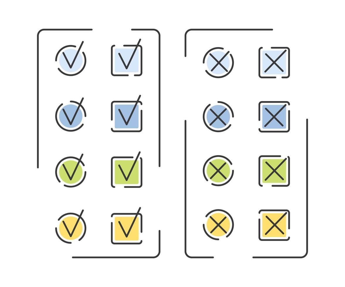 elementos infográficos. poner marcas de verificación y marcas cruzadas. iconos para procesos comerciales, presentaciones, diseño de flujo de trabajo. ilustración vectorial vector