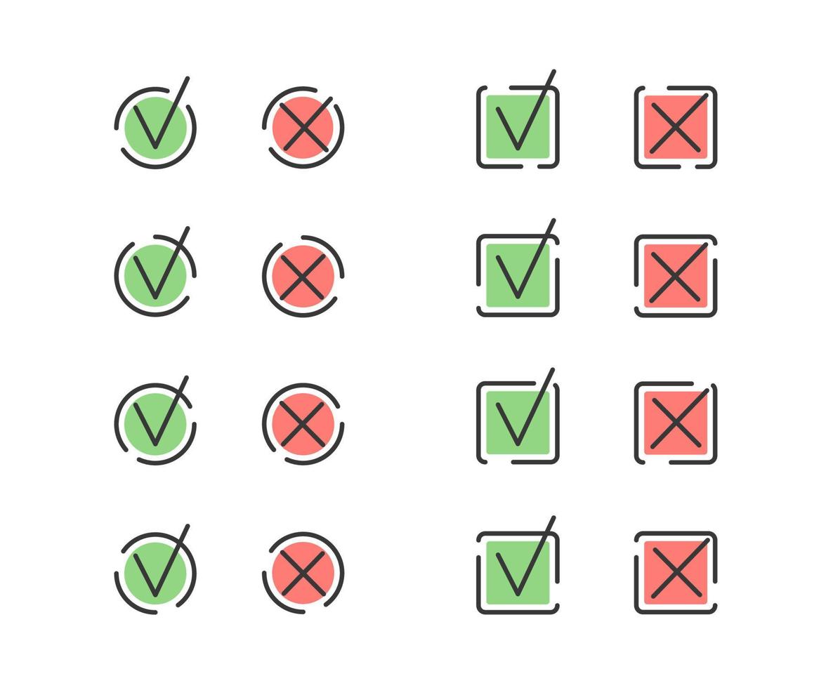 Put checkmarks and cross marks. Infographic  elements.  Icons for business process, presentations, workflow layout. Vector illustration