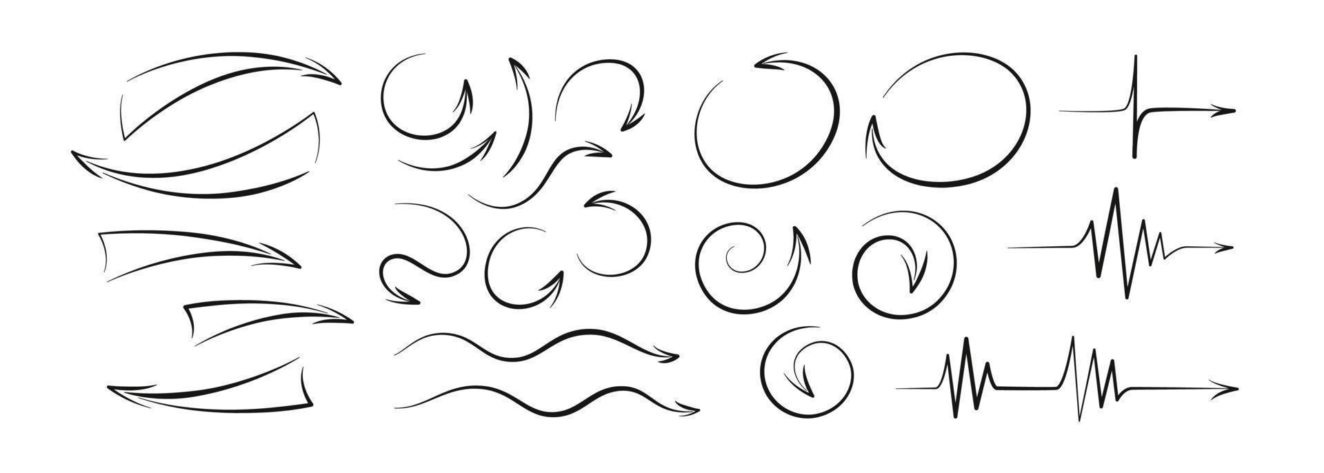 Set of hand drawn vector arrows. Vector illustration