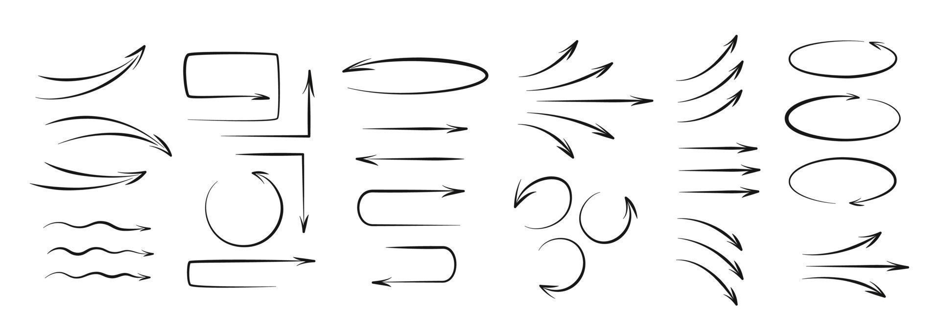 Set of hand drawn vector arrows. Vector illustration