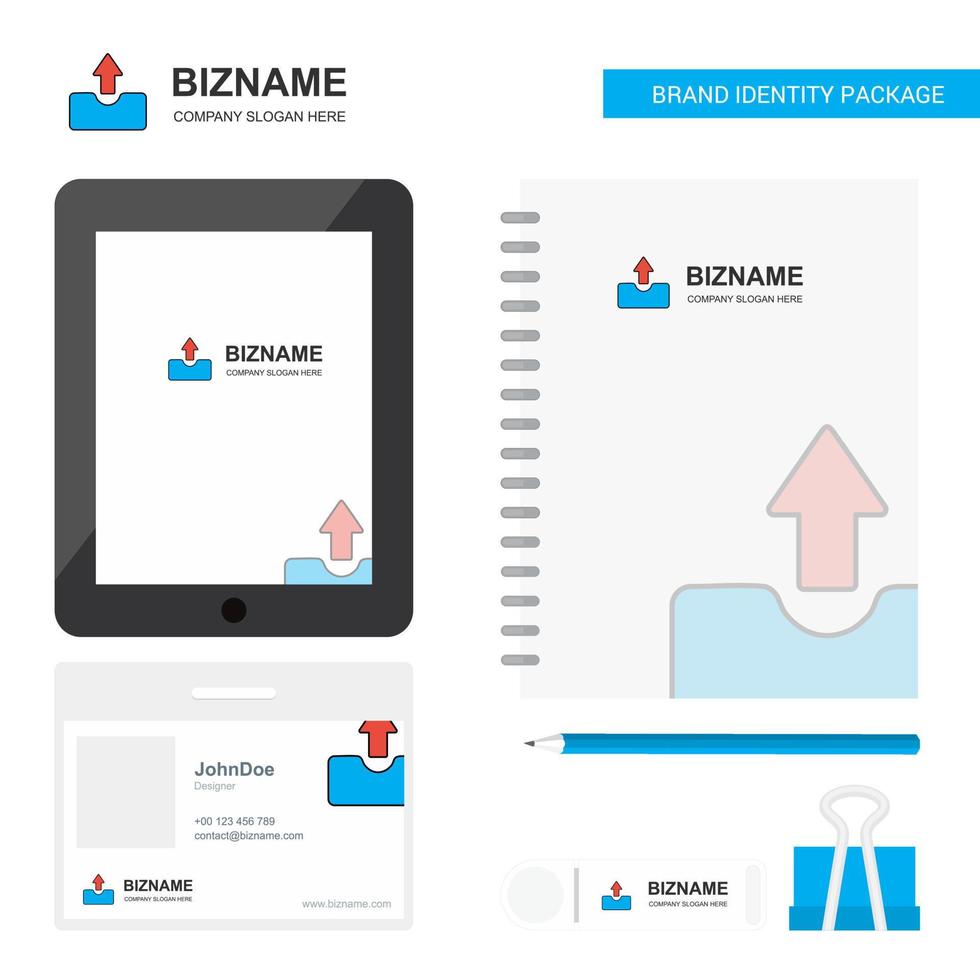 Uploading Business Logo Tab App Diary PVC Employee Card and USB Brand Stationary Package Design Vector Template