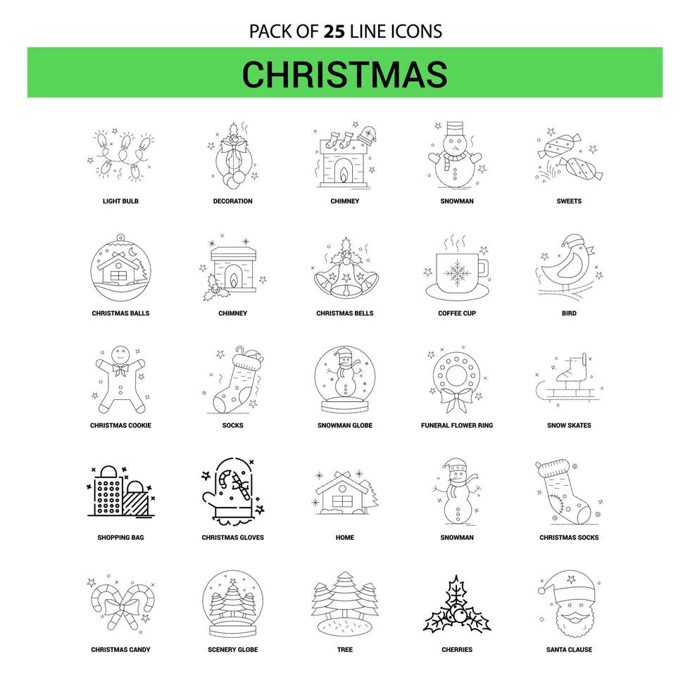 Christmas Line Icon Set 25 Dashed Outline Style vector