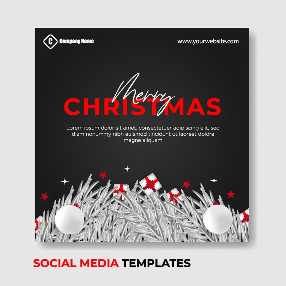 merry christmas social media post black background with cute baubles