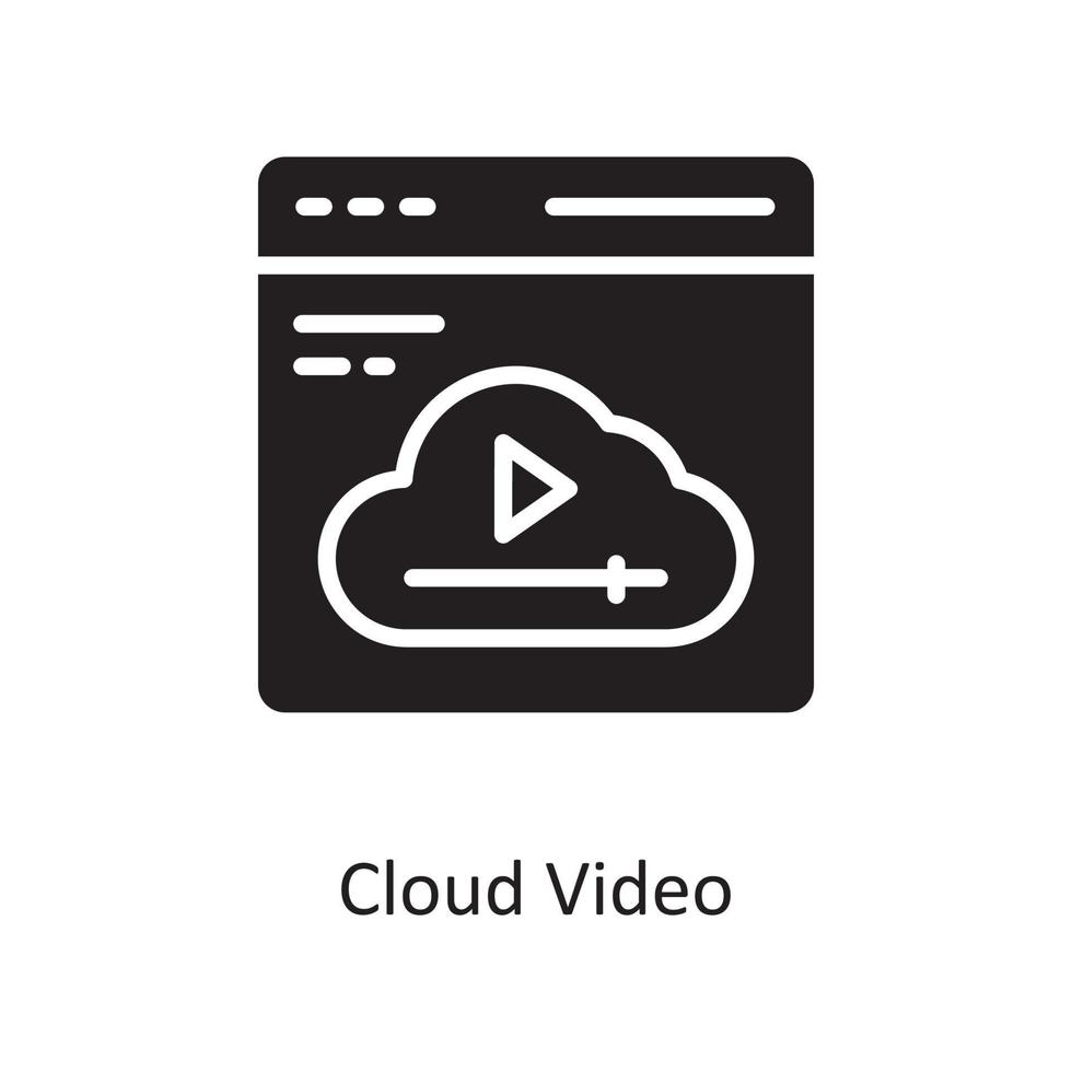 Cloud Video Vector Solid Icon Design illustration. Cloud Computing Symbol on White background EPS 10 File
