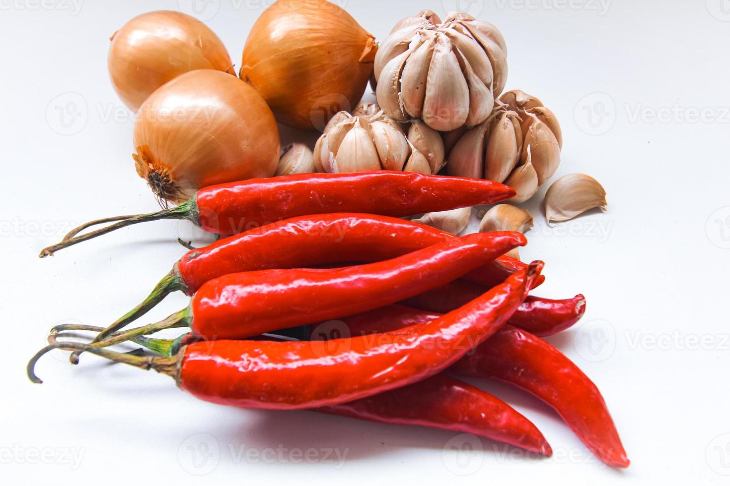 Collection of different vegetables isolated on white background. Various ingredients. photo