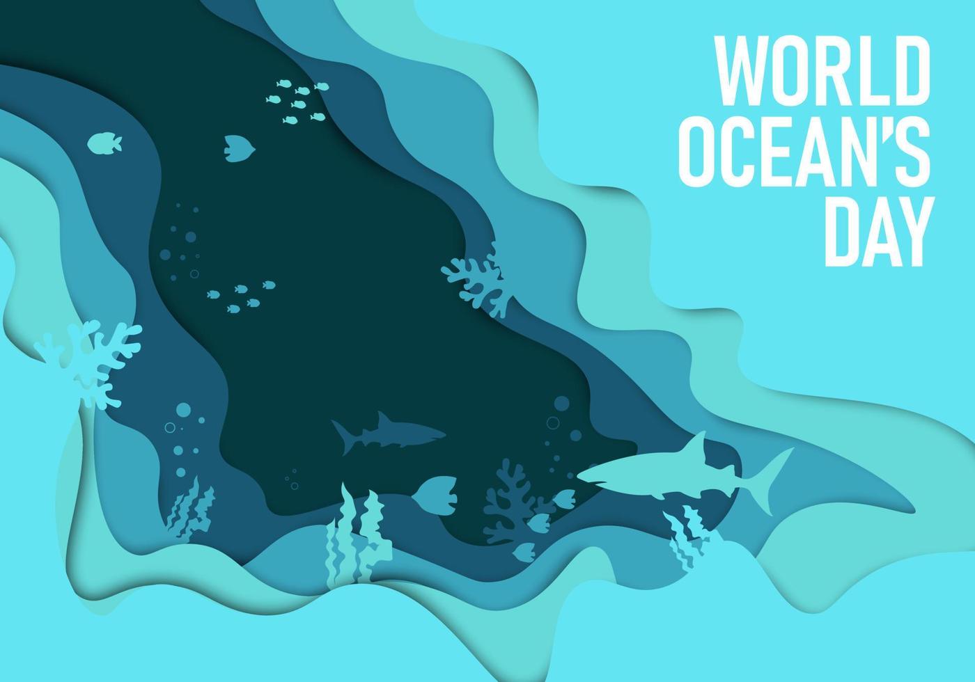 World ocean's day banner background with paper cut style. vector illustration.