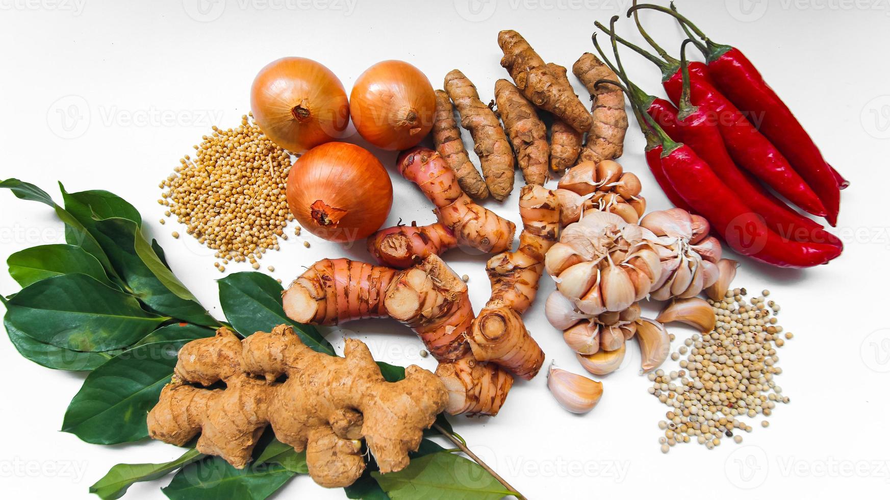 Collection of different vegetables isolated on white background. Various ingredients. photo
