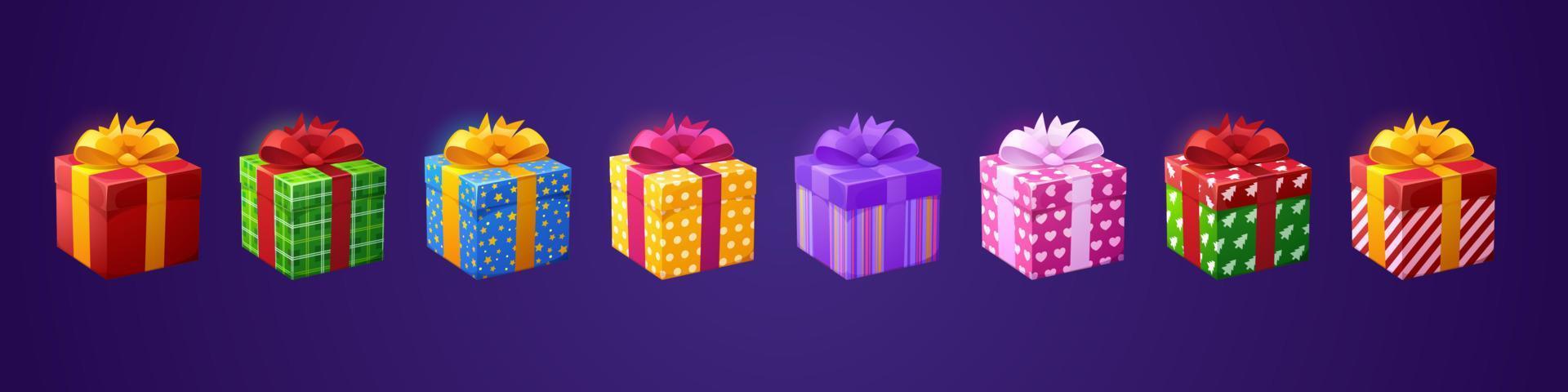 cajas de regalo regalos de cumpleaños 3d en papel y lazos vector