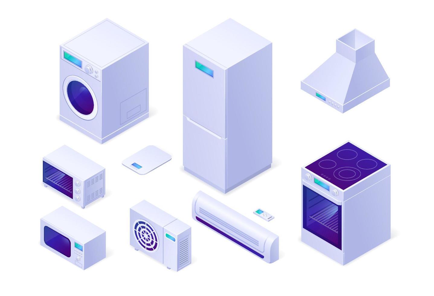 electrodomésticos de cocina isométricos o tecnología doméstica eléctrica vector
